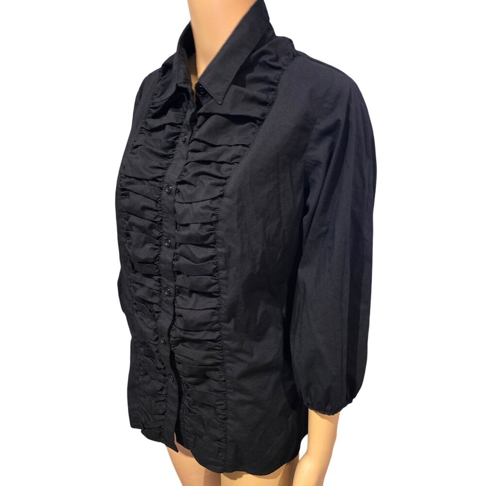 Essentials by A.B.S Black 3/4 Sleeve Button Up Top Large NWOT - Picture 3 of 5